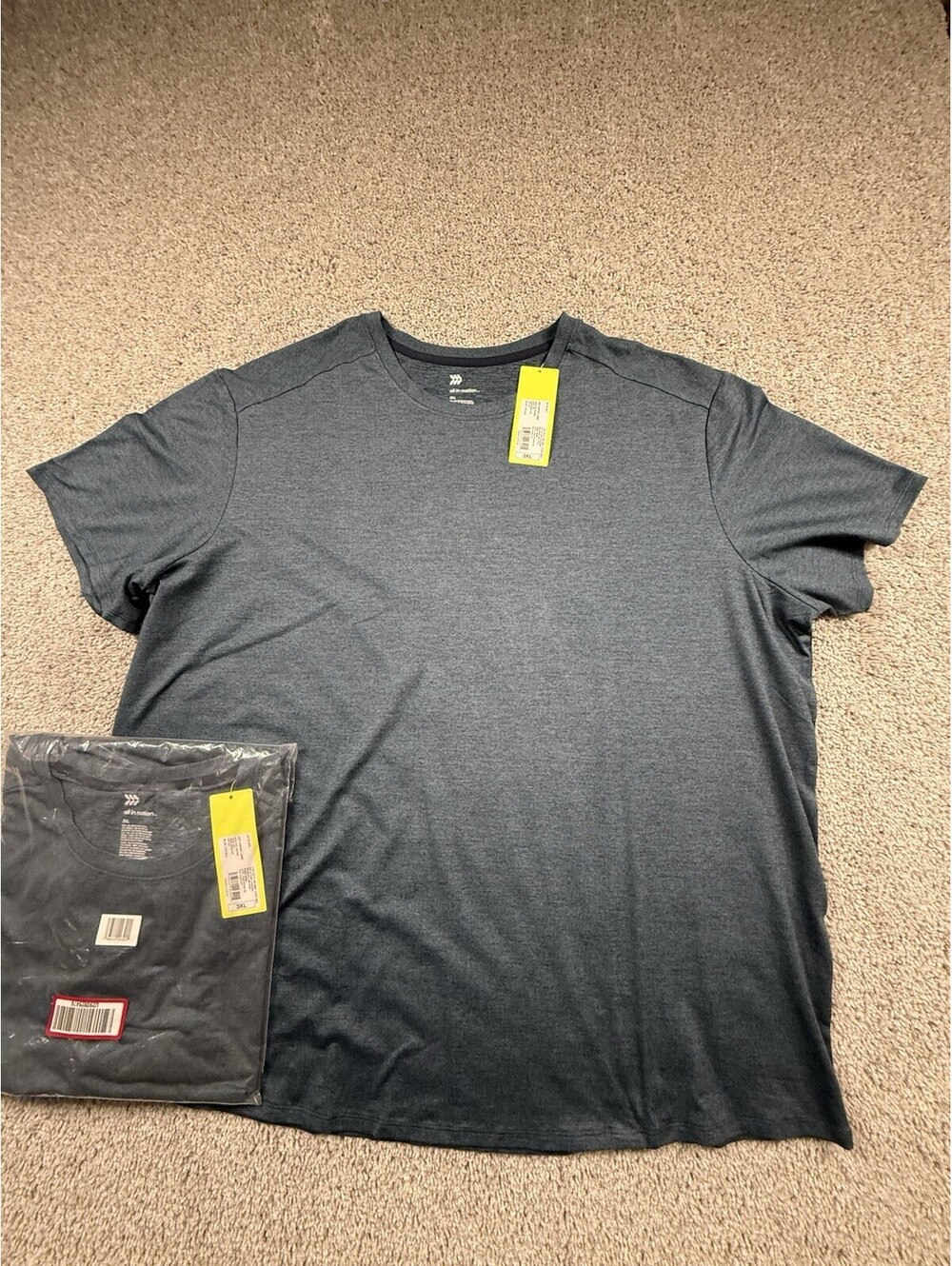 NWT All In Motion Men’s T Shirt 2 Pack Size 3XL Blue Moisture Wicking